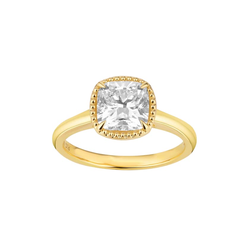 Beaded Bezel Ring with Cushion Cut Diamond