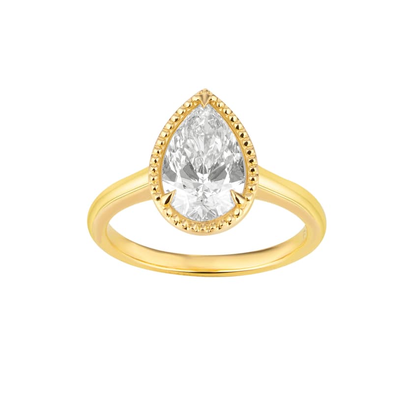 Beaded Bezel Ring with Pear Cut Diamond