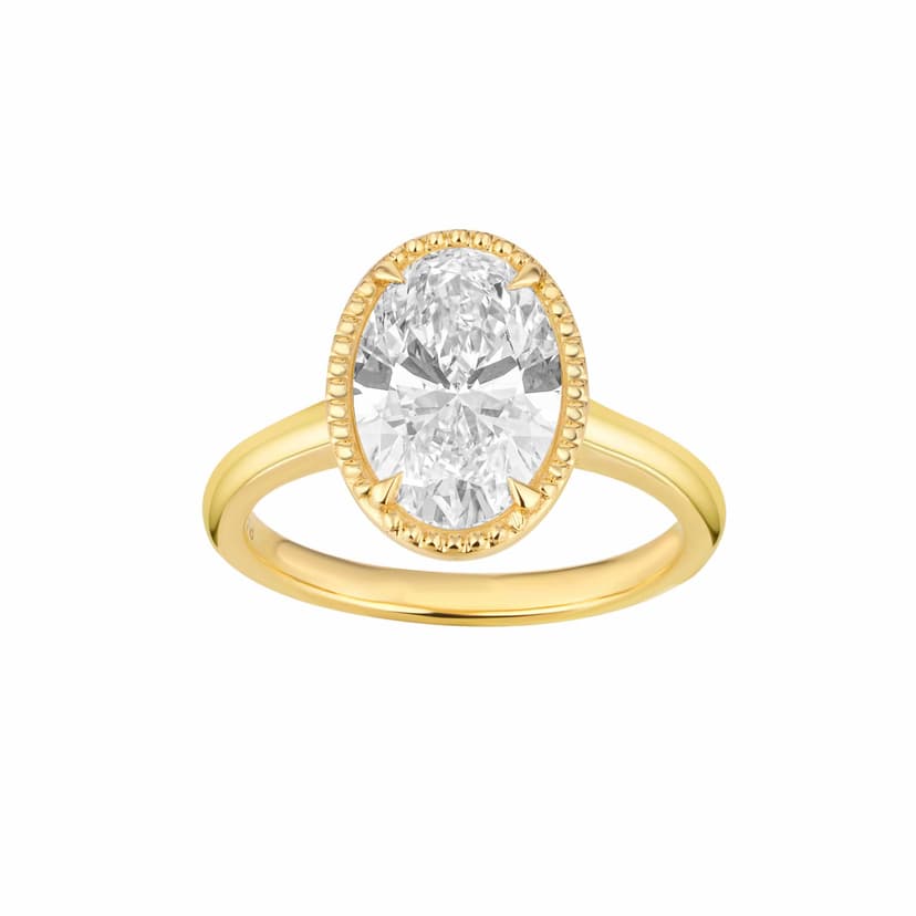 Beaded Bezel Ring with Oval Diamond