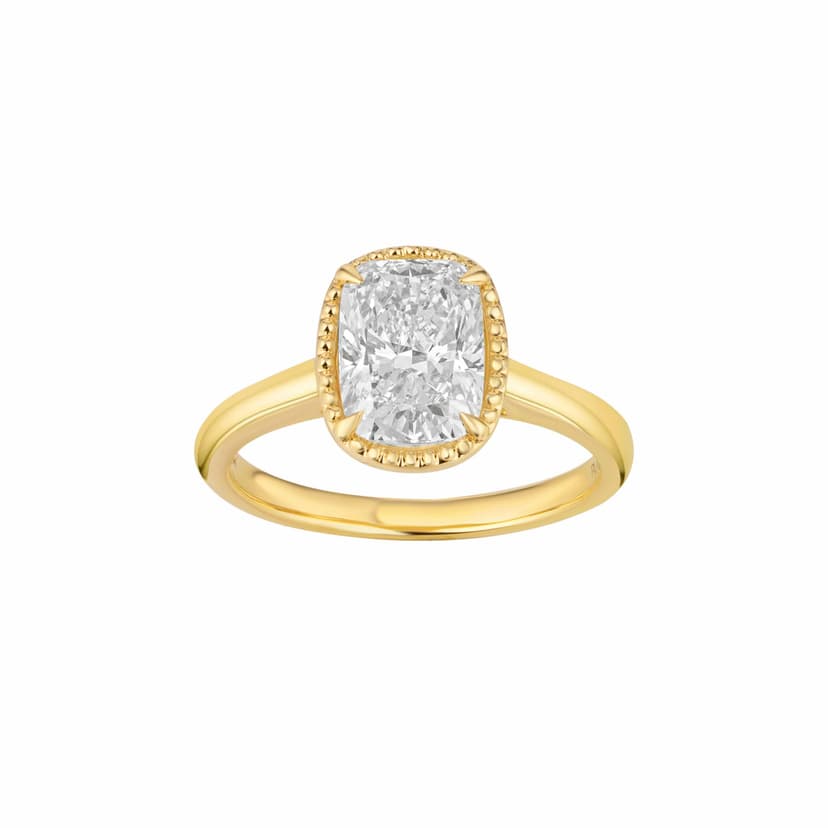 Beaded Bezel Ring with Square Diamond