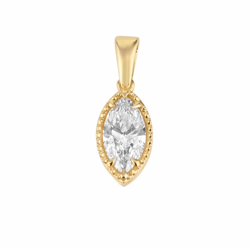 Beaded Gold Pendant with Marquise Diamond