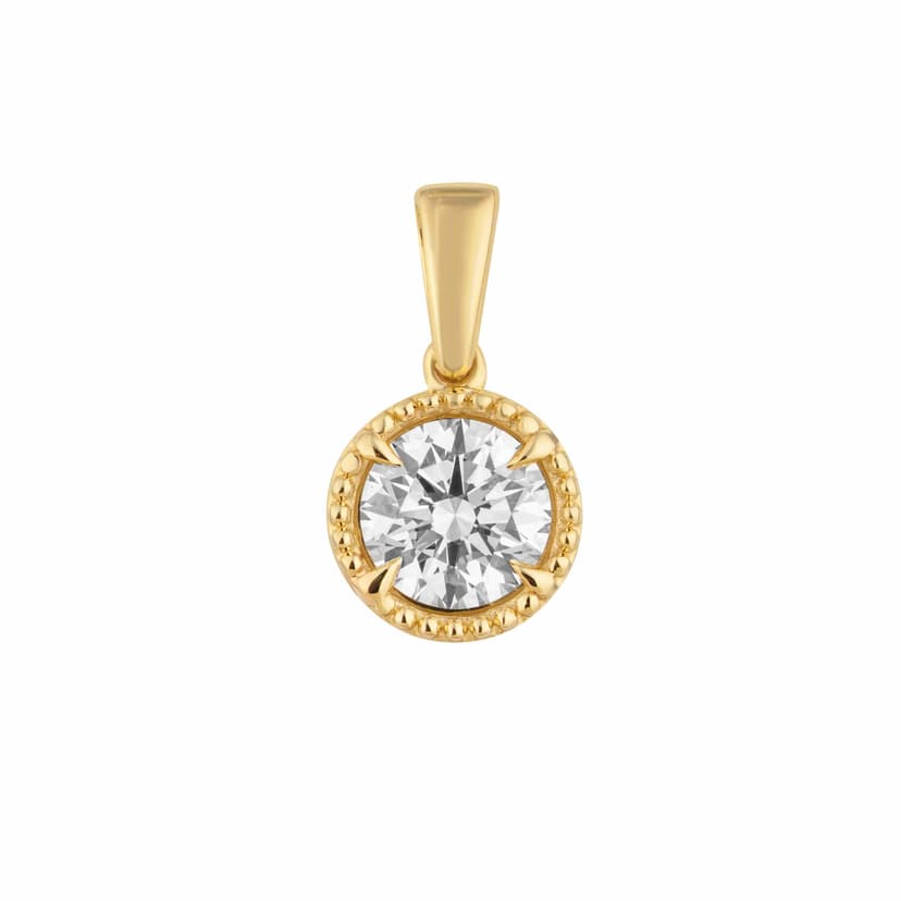 Beaded Gold Pendant with Round Diamond